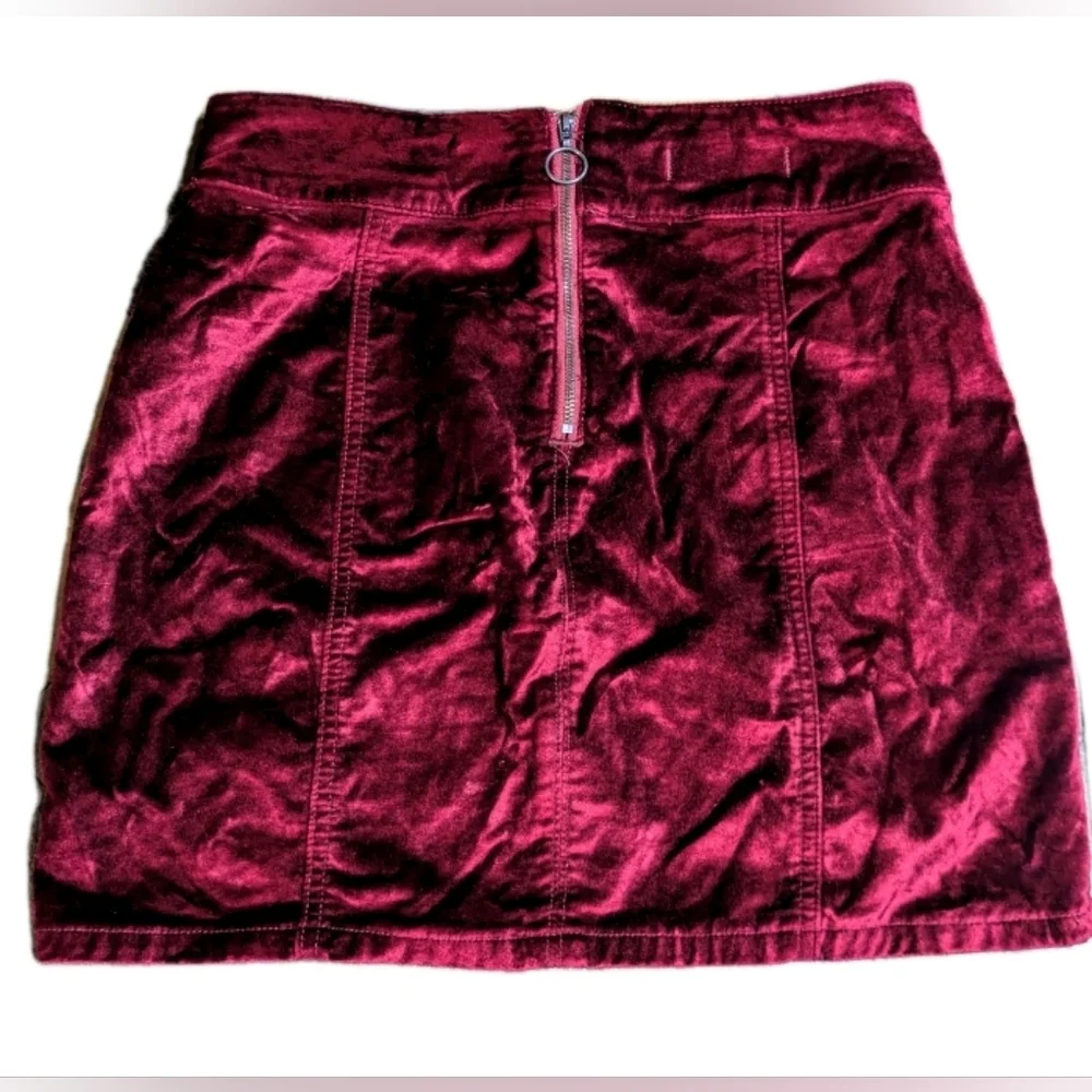 Free People Crushed Velvet‎ Mini Skirt Burgundy Red Grunge Retro Chic - Picture 4 of 10